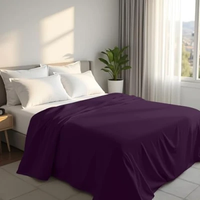 Image of Utopia Bedding Flat Sheet King Size Easy Care Soft Brushed Polyester Microfiber Fabric Wrinkle, Shrinkage, and Fade Resistant Purple