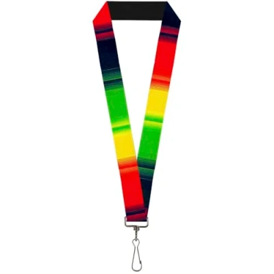 Image of Buckle Down Women&#039;s Lanyard 1.0&quot; Zarape4 Vertical Rasta Key Chain, Multicolor, One Size