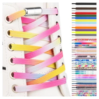 Image of SULPO Elastic rubber laces without ties, flat, with screw closure, Pastel rainbow, One Size