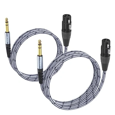 Image of JOLGOO XLR Female to 1/4 inch 6.35mm TRS Plug Balanced Interconnect Cable, Quarter 2 Meters Pack, for Microphone,Mixer,Guitar,AMP,Speakers