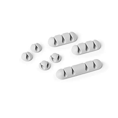 Image of Durable CAVOLINE Cable Management Clips Pack of 7 Assorted Grey Self Adhesive Ideal for Quick and Easy Wire Extreme Holding USB Charging Cables, etc.