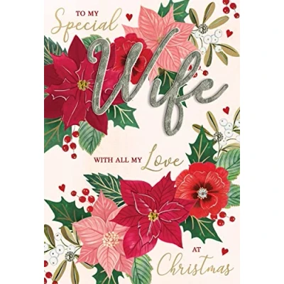Image of Special Wife Poinsettia Embellished Magnifique Christmas Card Large Xmas Cards XMQ029