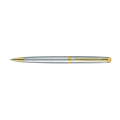 Image of Waterman Hemisphere Ballpoint Pen Stainless Steel with Gold Trim Medium Point Blue Ink Gift Box