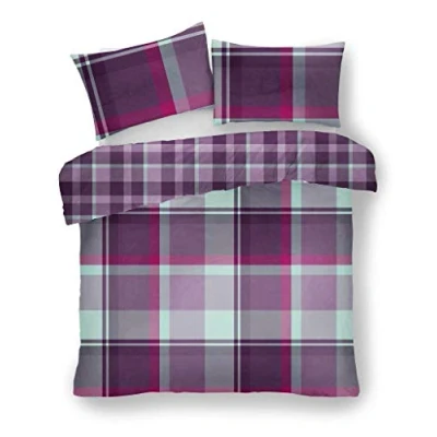 Image of CT Waverly Check Pattern Luxurious Duvet Cover Sets Quilt Fully Reversible Bedding (Purple, Double Size)
