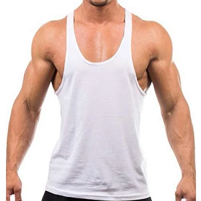 Image of Men&#039;s Stringer Gym Tank Top Shirt Print Cotton Bodybuilding Sport Vest (XL, White)