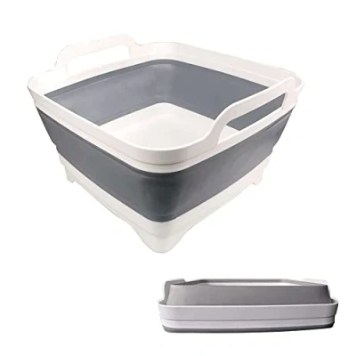 Image of ddLUCK Foldable Basin with Drain Plug and Carry Handles, Large Capacity 9L Camper Sink for Vegetables, Fruits, Food, Laundry (Grey)