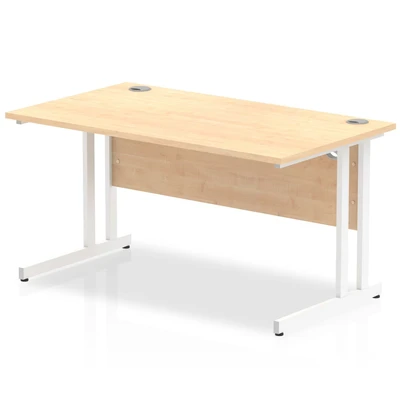 Image of Impulse 1400/800 Rectangle White Cantilever Leg Desk Maple MI002418