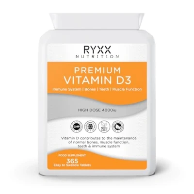 Image of Premium Vitamin D3 4000 iu High Strength D Supplement 365 Vegetarian Capsules Made in The UK by RYXX