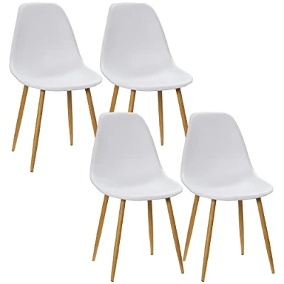 Image of HOMCOM Modern Dining Chairs Set of 4, Kitchen with Backrest and Steel Legs for Room, Living White