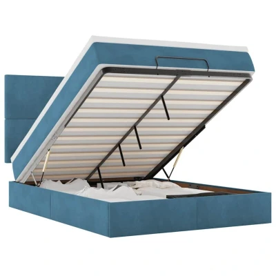 Image of vidaXL Ottoman Bed with Mattresses Dark Blue 140x190cm Velvet