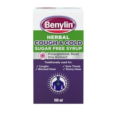 Image of BENYLIN® Herbal Cough &amp; cold Sugar Free Syrup, Traditional and Medicine, with Pelargonium Root Dry Extract, Relieves Runny Nose, Blocked Coughs Sore Throat, 100ml