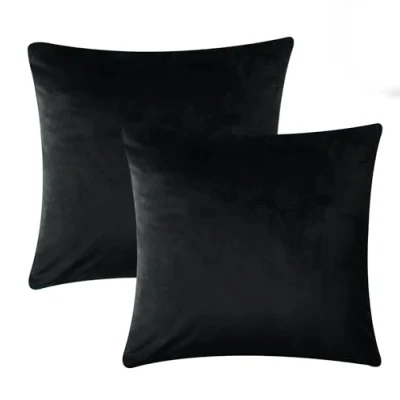Image of Imperial Rooms Cushion Covers 45 x cm Pack of 2 Square Throw Velvet Pillow Cases Bedroom Decor for Sofa Living Room Car (Black, 18 Inch)