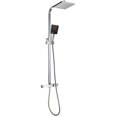 Image of EVOLVE WRAS Approved Square Thermostatic Shower Mixer Valve with 8&quot; Overhead Rainfall Exposed Column and Handheld System