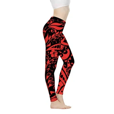 Image of Biyejit Polynesian Floral Women High Waisted Leggings Pants for Workout Yoga Jogging Sports Soft Stretch