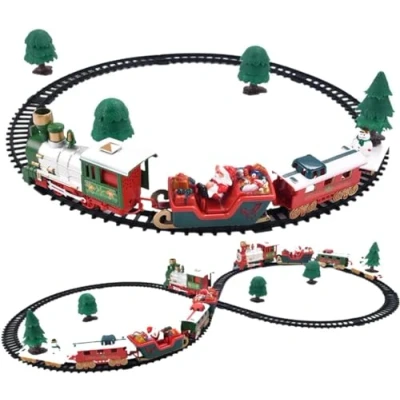 Image of YSAMAX Christmas Train Truck Set, Locomotive Engine, Railway Track, Lights And Sounds, Electric Train, Including Santa X Mas Tree Ornaments, 22 Piece Set