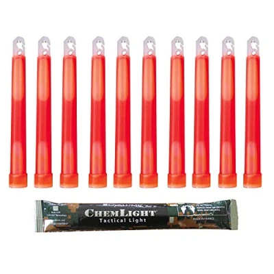 Image of Cyalume ChemLight Military Grade Chemical Light Sticks, Red 6&quot; Long, 12 Hour Duration (Pack of 20)