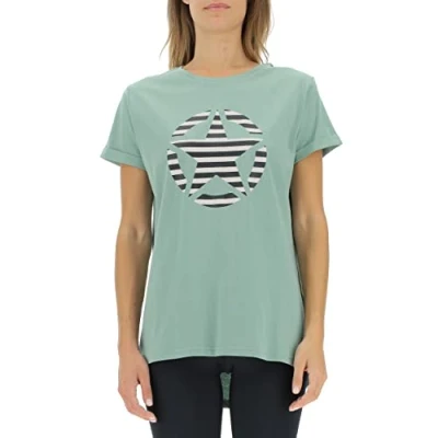 Image of JEEP O102613 E854 J Woman T Shirt Oversize Star Striped Print Turn up Sleeve J22W Jade Green M
