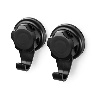 Image of Compactor Bestlock Set of 2 Wall Mounted Storage Hooks, Suction Cup Mounting, Supports up to 3 kg, Small, 5.4 x 4 H.8 cm, Black, RAN9771