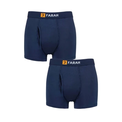 Image of Mens 2 Pack Farah Classic Striped and Plain Bamboo Keyhole Trunks Navy S
