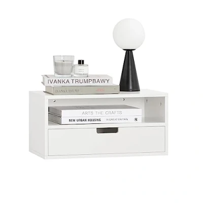 Image of SoBuy NKD03 W, Floating Nightstand Wall mounted Bedside Table Cabinet Shelf with Drawer