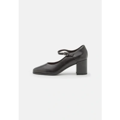 Image of Clarks Women&#039;s Freva55 Strap Pump, Black Leather, 4 UK