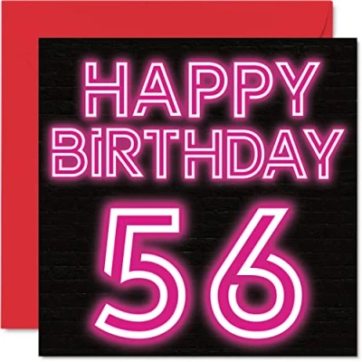 Image of Fun 56th Birthday Cards for Men Woman Neon Glow Happy Card Dad Mum Grandad Nanny Grandma Uncle Auntie Cousin Friend, 145mm x Greeting Cards,