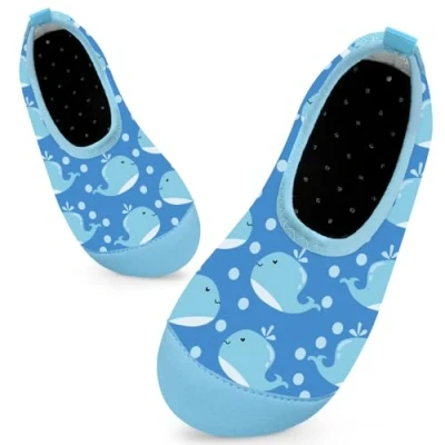 Image of Kids Swim Water Shoes Toddlers Baby Aqua Socks Quick Dry Pool Beach Barefoot for Boys Children(Small Whale Blue,28/29 EU)