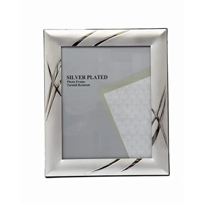 Image of 8x10 inch Two Tone Satin Silver Plated Photo Frame Stands/Hangs both ways (Landscape or Portrait) 328ASS55 (8x10 inch)