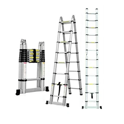 Image of 5M Portable Heavy Duty Fold Multi Purpose Stainless Steel Telescopic Ladder Extendable DIY A Frame Extension 16 Steps 150KG Loading