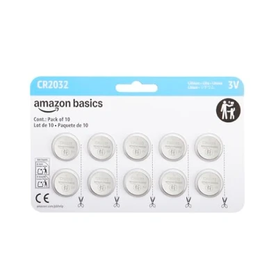 Image of Amazon Basics 10 Pack CR2032 Lithium Coin Cell Battery, 3 Volt, Long Lasting Power, Mercury Free