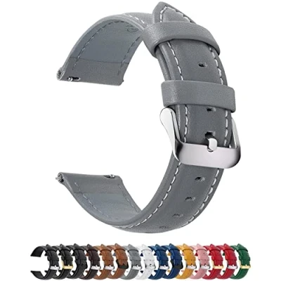 Image of Fullmosa Watch Strap, Genuine Leather Straps with Stainless Metal Clasp, Quick Release Replacement Bands, 14mm 16mm 18mm 19mm 20mm 22mm 24mm, Grey