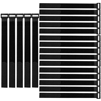 Image of QitinDasen 20Pcs Premium 30cm Cable Ties Set, Reusable Straps Cinch Straps, Multipurpose Hook and Loop Fastener, Wire Organizer for Cords Management (Black)