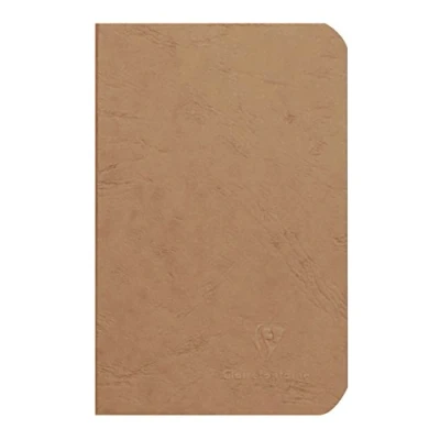 Image of Clairefontaine 73410C Collection Age Bag Tobacco Stapled Notebook 9x14 cm 96 Plain White Pages 90 g Paper Glossy Leather Grain Card Cover