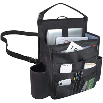 Image of Luxja Car Seat Storage Organiser, Organiser Front, Back Bag with Laptop &amp; Tablet Storage, Black