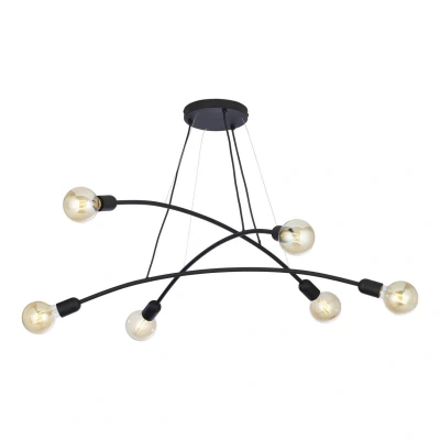 Image of Helix Multi Arm Pendant Ceiling Light Black 6xE27