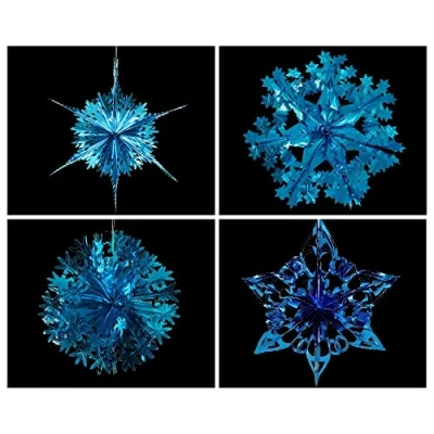 Image of Simply Products Set of 4 40cm Christmas Foil Ceiling Garland Hanging Xmas Decoration, Long Star, Snowflake, Star Ball &amp; (Turquoise)
