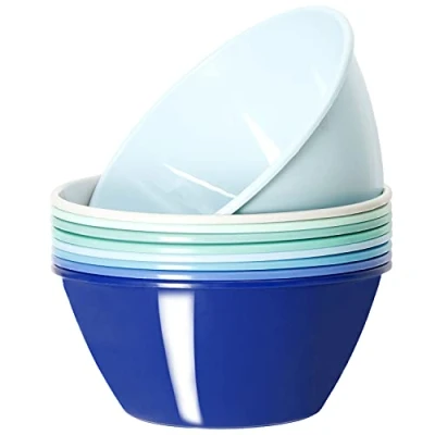 Image of Youngever 9 Pack 1500ML Re usable Plastic Bowls, Large Cereal Soup Set of in Assorted Colors (Coastal)