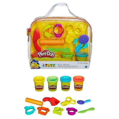 Image of Play Doh Starter Set, 9 Accessories, 4 Cans with Blue, Green, Red, and Yellow Modeling Compound &amp; Travel Bag, Preschool Toys for Boys Girls 3+ Year Old