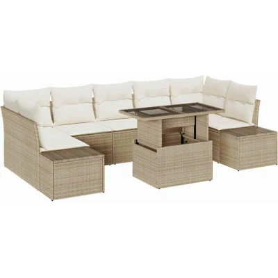Image of vidaXL 8 Piece Garden Sofa Set with Cushions Beige Poly Rattan
