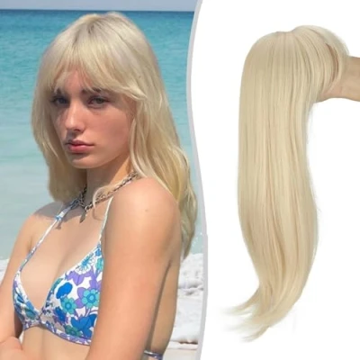 Image of Clip in Fringe 360 Bangs Hair Fake 18 Inch Toppers for Women with Thinning Long Layered Synthetic Pieces Fiber Wiglets Ladies (022D#, Inches)