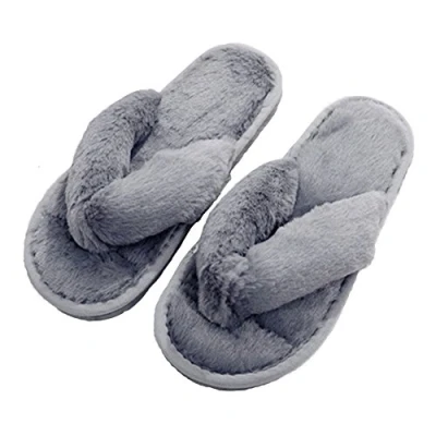 Image of ANCOUS Women&#039;s New Plush flip Flop Indoor Slippers Thong Slipper 5/5.5 UK (Label Size 38/39, Gray)