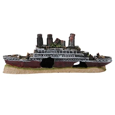 Image of Aquarium Ship Wreck Decorations Resin Titanic Lost Wrecked Boat Sunken Landscaping Decoration Fish Tank Ornament, 10.62 * 1.23 1.08inch