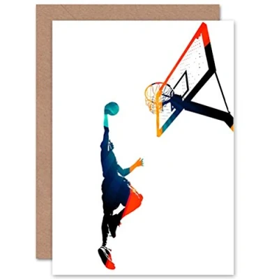 Image of Wee Blue Coo Personalised Basketball Slam Dunk Shooting Hoops Shot Sports Fan Greeting Card For Him Man Male Dad Brother Son Papa Grandad Birthday