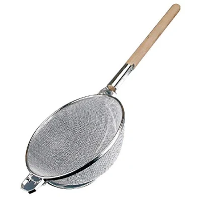 Image of Heavy Duty Strainer Large 14 inch/350(Dia)mm, Stainless Steel &amp; Wood, Double Mesh, Drain Rice Pasta Easily, C832