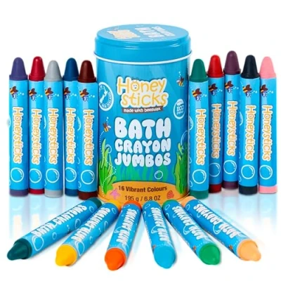 Image of Honeysticks Jumbo Bath Crayons Non Toxic (16 Pack) for Toddlers 1 3 and Kids 4 8, Natural Beeswax Crayons, Food Grade Colors, Fragrance Free, Irritating, Toys Bathtub, Shower, Gift