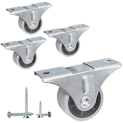 Image of SKIR&#039;CO (Pack of 4 pcs) Small 30 mm Furniture Castors, Grey Rubber Wheels, Fixed Casters, Non Swivel, One Way Direction, Screws Included (4)