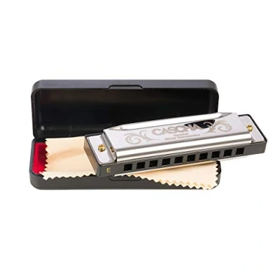 Image of CASCHA Harmonica in E major including case and care cloth, special blues country mouth harmonica, for beginners children, silver