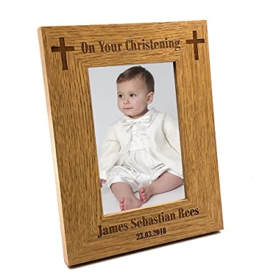 Image of ukgiftstoreonline Christening Gift Personalised Engraved Wooden Photo Frame (4 x 6 Inch)