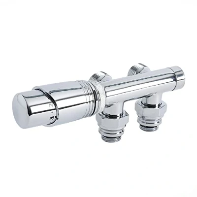 Image of Milano Chrome 3/4&quot; Male Thread H Block Angled Valve TRV Thermostatic Radiator 15mm Adapters