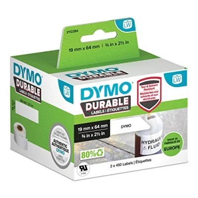 Image of DYMO LW Durable Industrial Labels for LabelWriter Label Printers, White Poly, 19 x 64 mm, 2 Rolls of 450 (1933085)